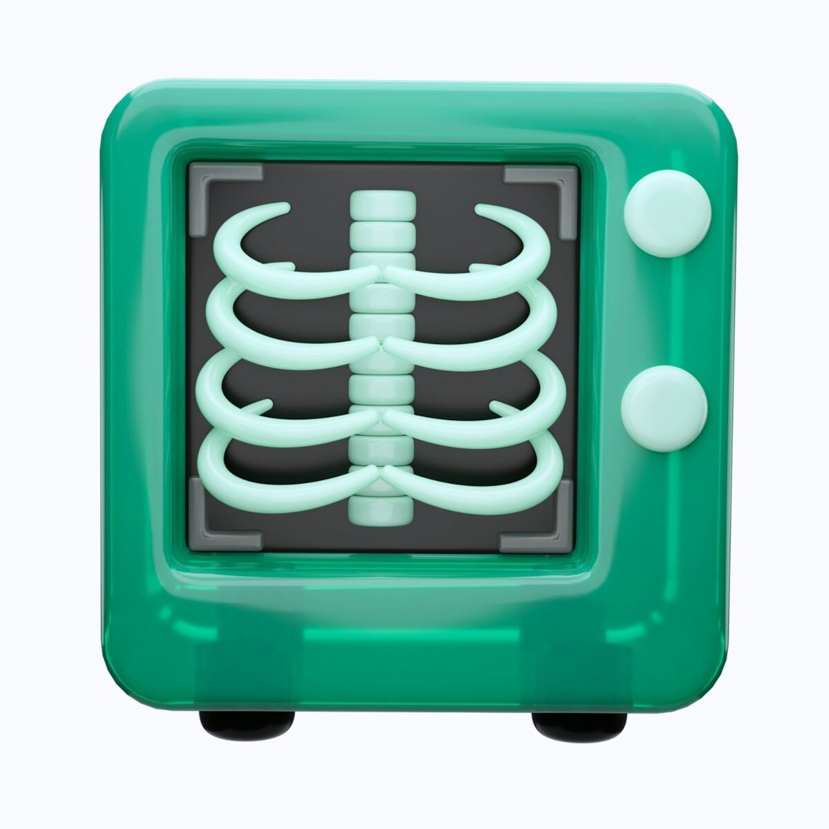 Stylized x-ray machine displaying rib cage
